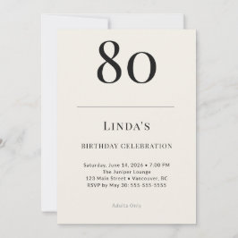 Invitación Celebración del 80 cumpleaños en negro y marfil cl