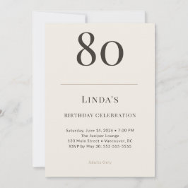Invitación Celebración del 80 cumpleaños en Taupe y Crema Mod