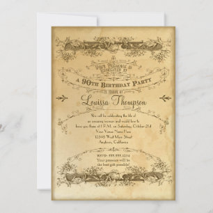 Invitación Celebración del 90 cumpleaños con estilo vintage m