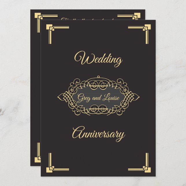 Invitación Celebración del Aniversario de Boda Art Deco (Anverso / Reverso)