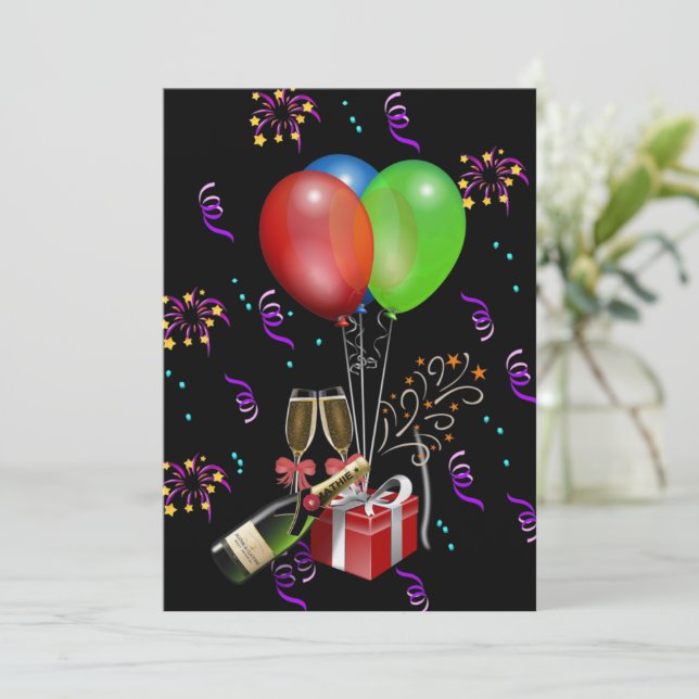 Invitación Celebración del aniversario de los globos botellas (Anverso de pie)