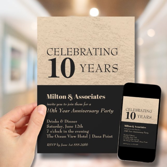 Invitación Celebración del aniversario de negocios Black & Go (Change to ANY YEAR. Order printed and instant download (great to email as a reminder.))