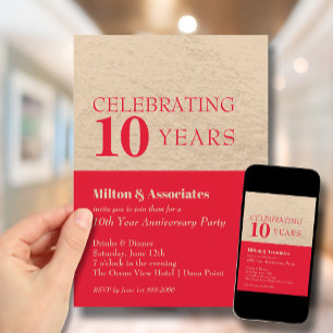 Invitación Celebración del aniversario de negocios rojo y oro