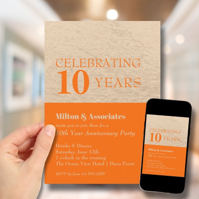 Invitación Celebración del Aniversario del Oro y el Naranja d (Change to ANY YEAR. Order printed and instant download (great to email as a reminder.))