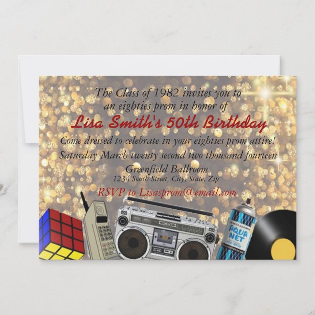 Invitación Celebración del baile de los 80 (Anverso)