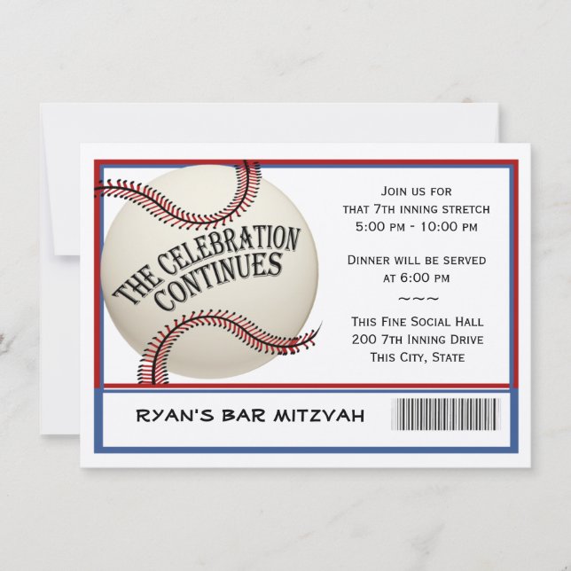 Invitación Celebración del Bar de Béisbol Mitzvah (Anverso)