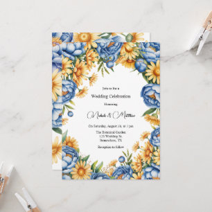 Invitación Celebración del Boda Blue Peony y Yellow Daisies