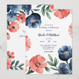 Invitación Celebración del Boda de Bouquet pintado de azul y 