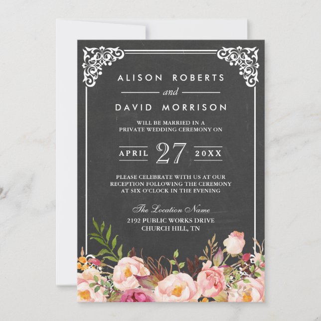 Invitación Celebración del Boda de Chalkboard Frame Floral Po (Anverso)