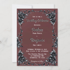 Invitación Celebración del Boda de flor negra gótica roja de 