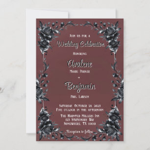 Invitación Celebración del Boda de flor negra gótica roja de 