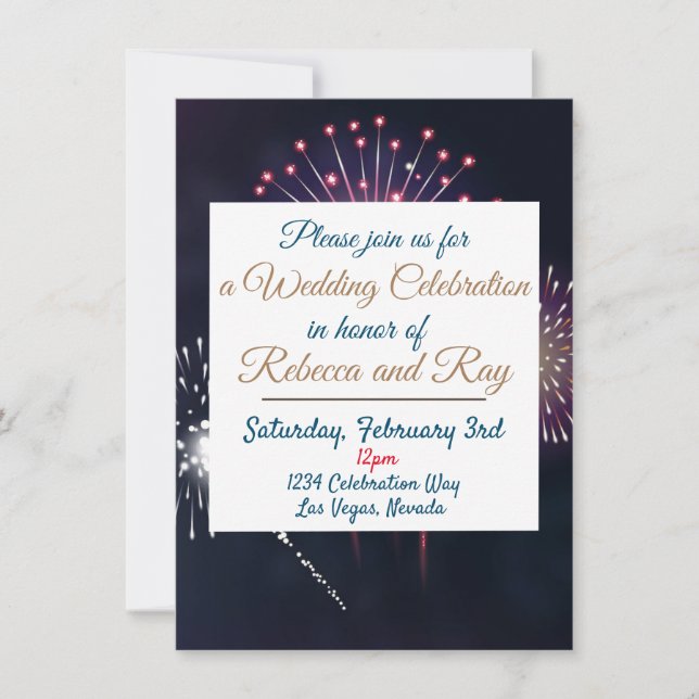 Invitación Celebración del Boda de fuegos artificiales de Las (Anverso)