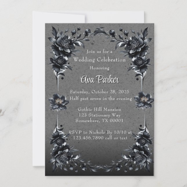 Invitación Celebración del Boda de la frontera floral negra g (Anverso)