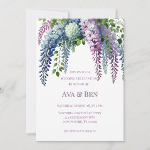 Invitación Celebración del Boda de la glicinia morada y rosa