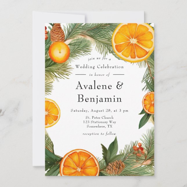 Invitación Celebración del Boda de la guirnalda del naranja S (Anverso)