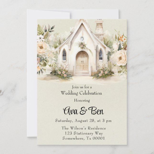 Invitación Celebración del Boda de la Iglesia Blanca Verde Cl (Anverso)