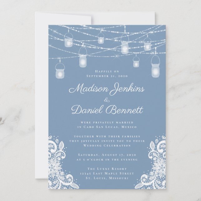 Invitación Celebración del Boda de las luces azul agitadas ru (Anverso)