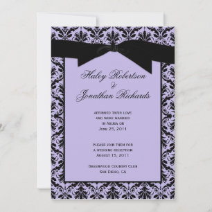 Invitación Celebración del Boda de Lavender Black Damask Post