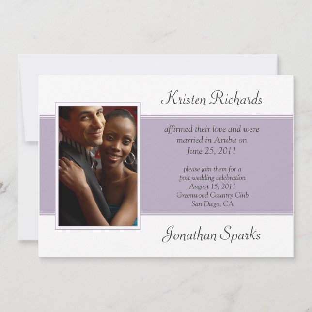 Invitación Celebración del Boda de Lavender White Photo Post (Anverso)