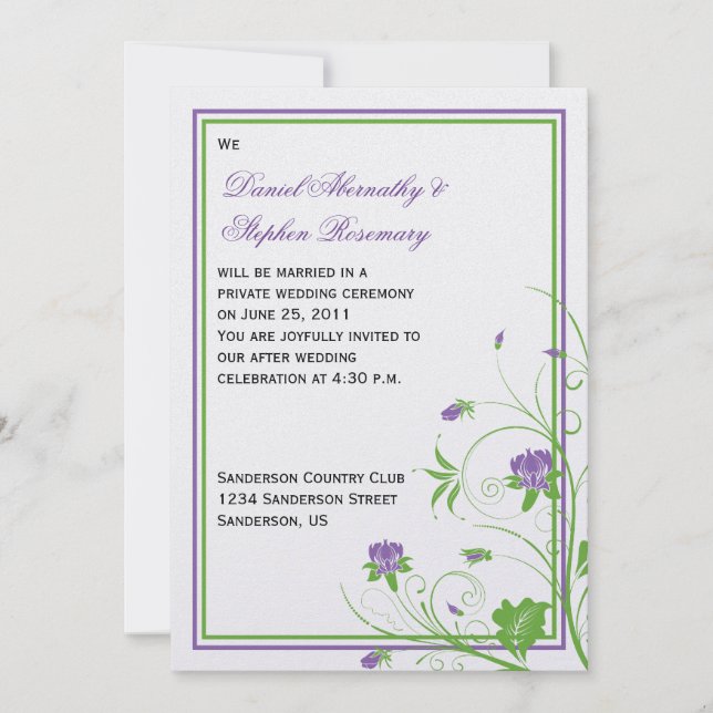 Invitación Celebración del Boda de Morple Green Floral Swirls (Anverso)