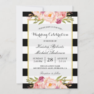 Invitación Celebración del Boda de oro floral de moda Stripes