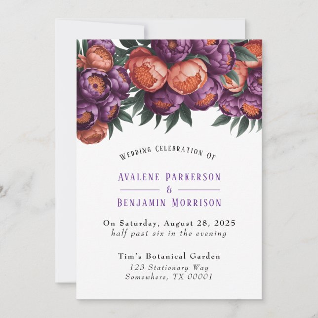 Invitación Celebración del Boda de puma y Naranja Paint Peony (Anverso)