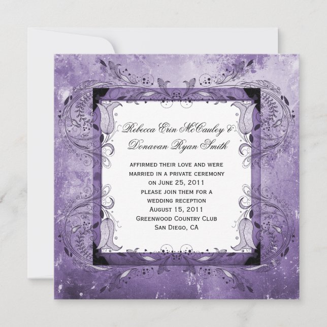 Invitación Celebración del Boda de Purple Floral Grunge Post (Anverso)