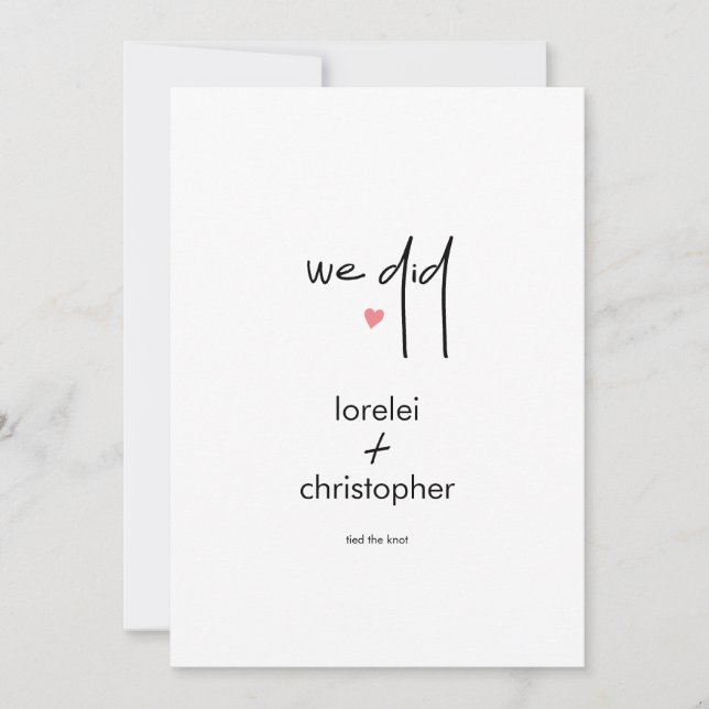 Invitación Celebración del Boda del Elopement de la Moda mini (Anverso)