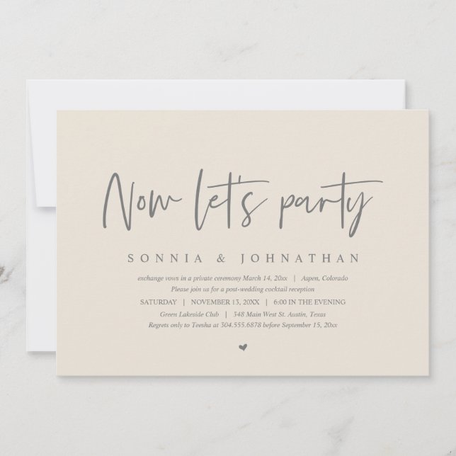 Invitación Celebración del boda Elopement, ahora vamos a fies (Anverso)