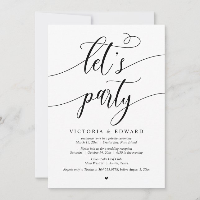 Invitación Celebración del boda Elopement, Fiesta (Anverso)