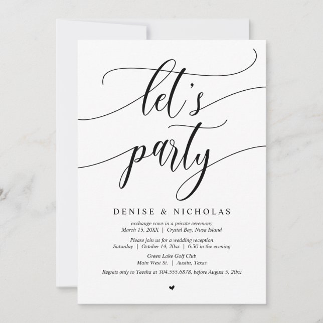 Invitación Celebración del boda Elopement, Fiesta (Anverso)