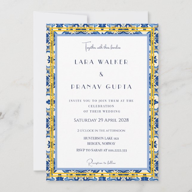 Invitación Celebración del Boda estético azul moderno (Anverso)