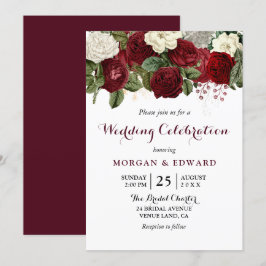 Invitación Celebración del Boda floral blanco rojo de Borgoña