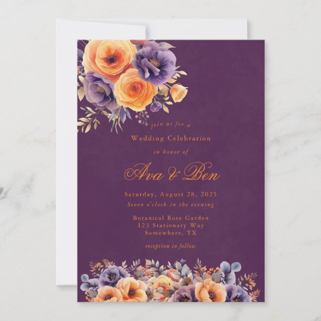 Invitación Celebración del Boda floral del Naranja de ciruela (Anverso)
