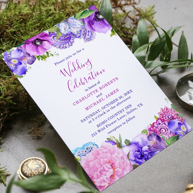 Invitación Celebración del Boda Floral Purple Paisley (Subido por el creador)