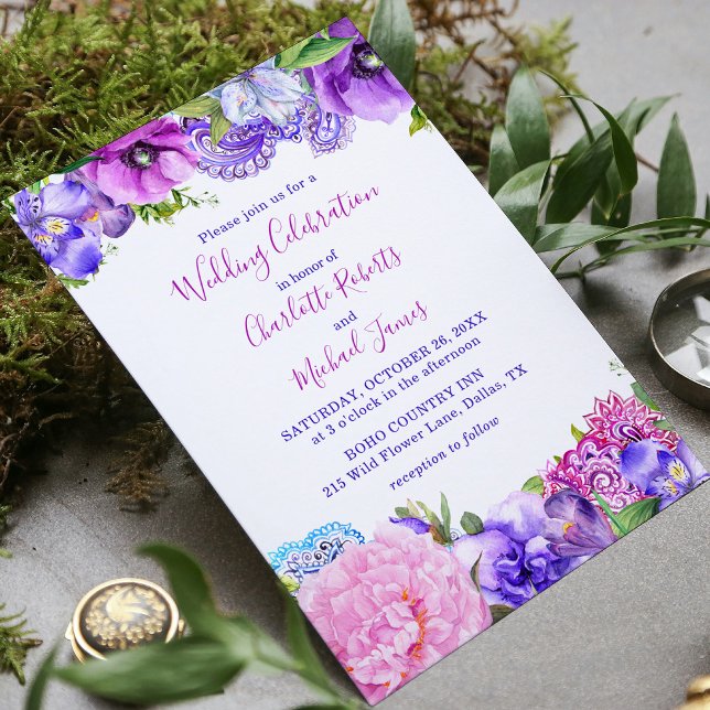 Invitación Celebración del Boda Floral Purple Paisley (Subido por el creador)