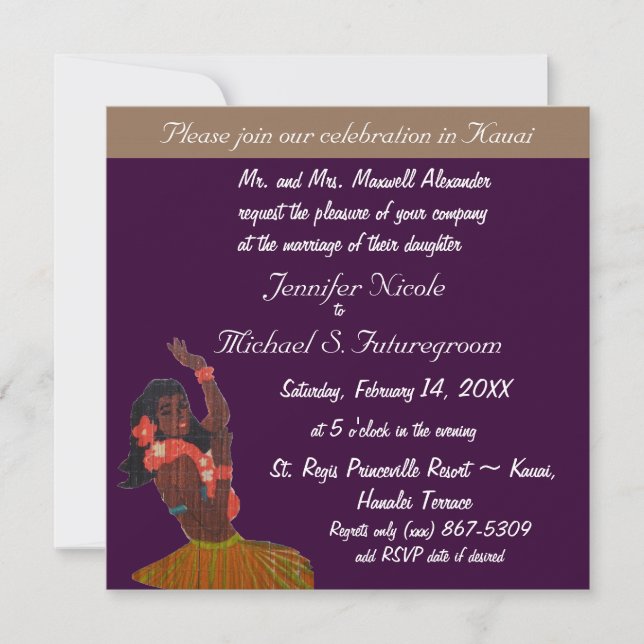 Invitación Celebración del Boda hawaiano (Anverso)