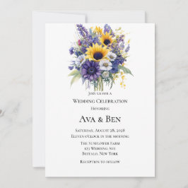 Invitación Celebración del Boda Lavanda y girasoles