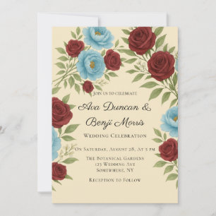 Invitación Celebración del Boda Lyon Blue Peony y Red Roses