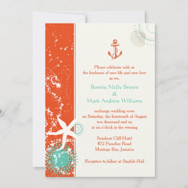 Invitación Celebración del Boda náutico rojo Aqua (Anverso)