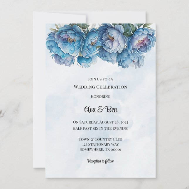 Invitación Celebración del Boda Peony Paint de la Marina Pola (Anverso)