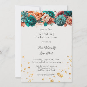 Invitación Celebración del Boda Peony Turquesa y Terracotta