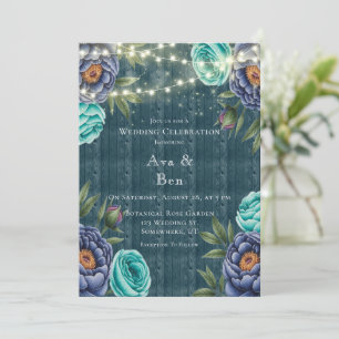 Invitación Celebración del Boda Rosa de Navy Peonies y Turque