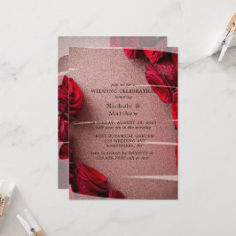 Invitación Celebración del Boda Rosa Purpurina de Oro y Roses