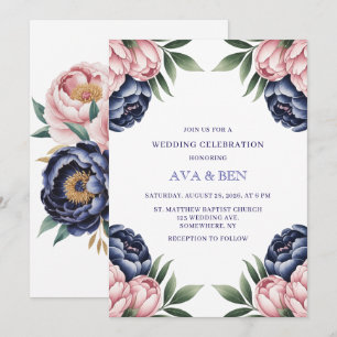 Invitación Celebración del Boda Rubor y Marina Blue Peony