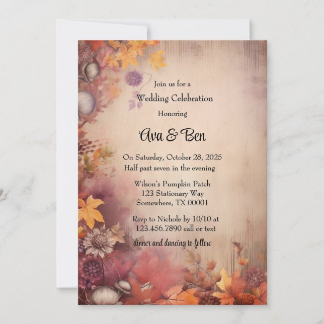Invitación Celebración del Boda Rústico del Árbol Púrpura Nar (Anverso)