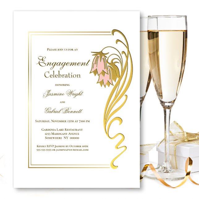 Invitación Celebración del compromiso del marco dorado elegan (Subido por el creador)