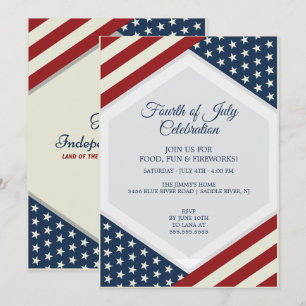 Invitación Celebración del cuatro de julio azul rojo y blanco