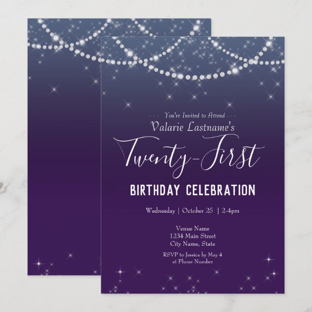 Invitación Celebración del cumpleaños 21 Ombre Diamond (Anverso / Reverso)