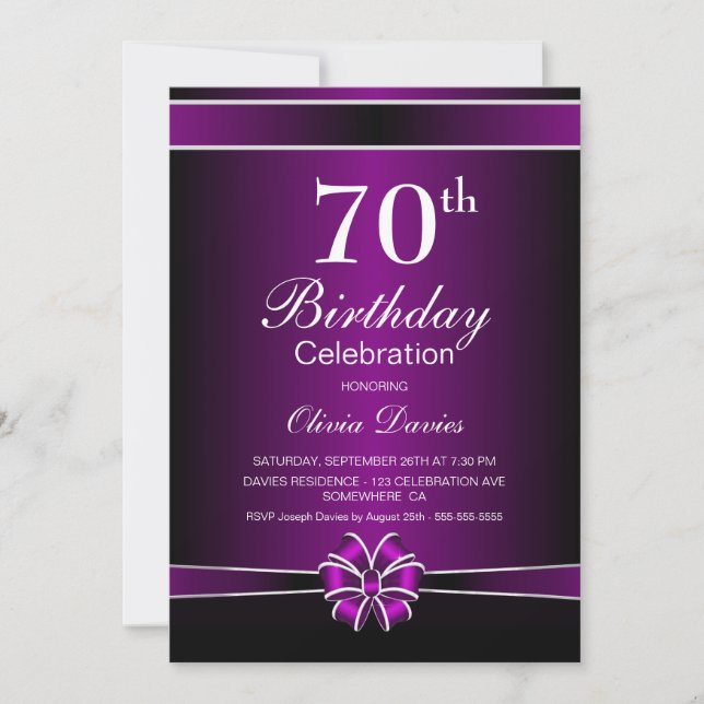 Invitación Celebración del cumpleaños 70 del negro y púrpura (Anverso)